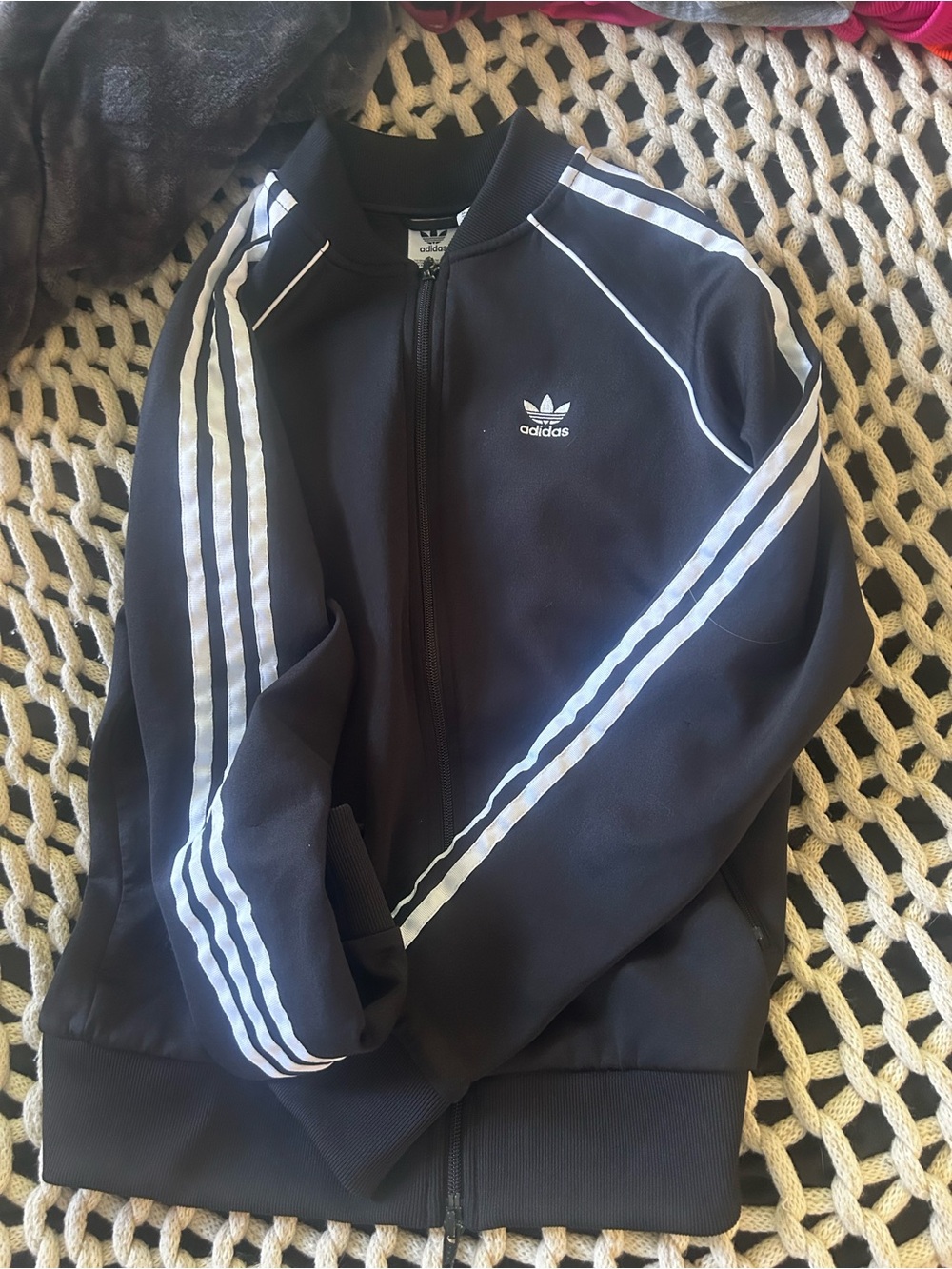 Adidas woman’s Black Track Jacket with White Stripes